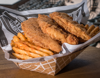 chicken tenders and waffle fries