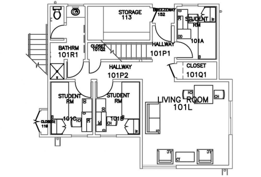 8-person suite- 1st floor view 8-person suite- 1st floor view
