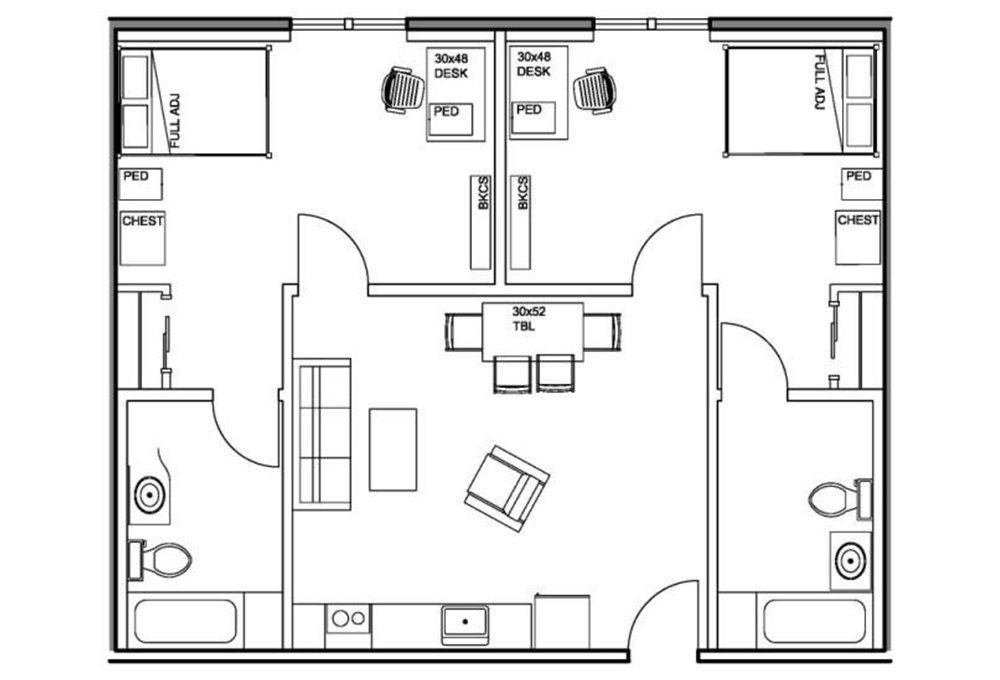 Kennedy 2 Bedroom / 2 Bathroom Apartment Floor Plan
