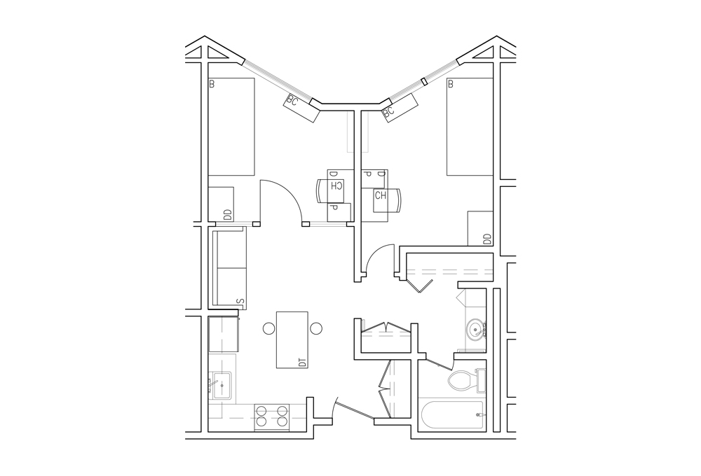 Two-room Double Apartment - Top View Two-room Double Apartment - Top View