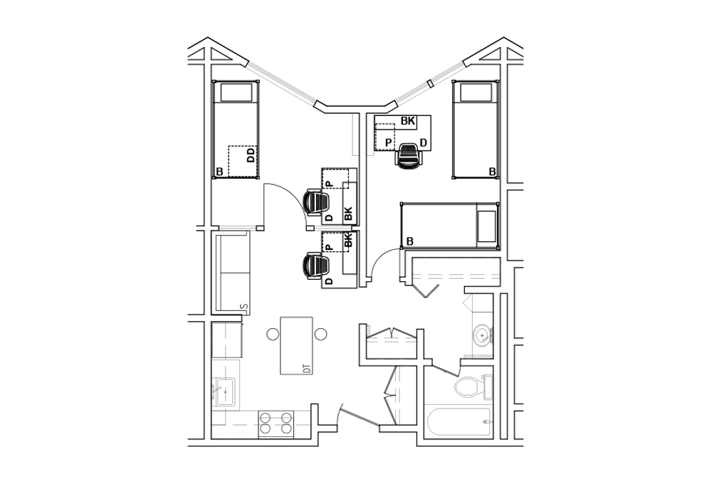 Two-room Triple Apartment - Top View Two-room Triple Apartment - Top View