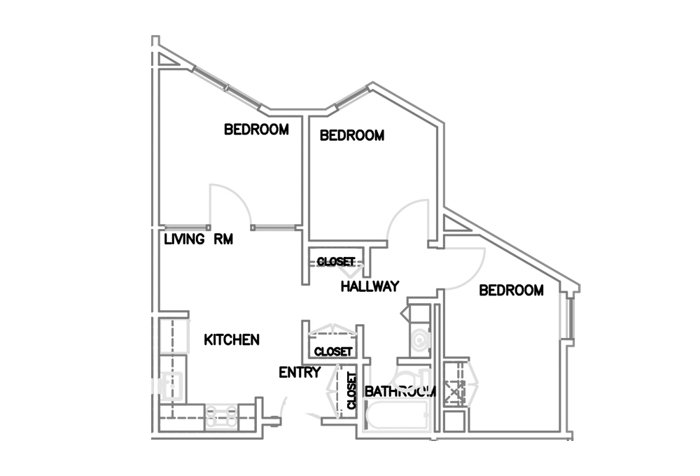 Three-room Triple Apartment - Top View Three-room Triple Apartment - Top View