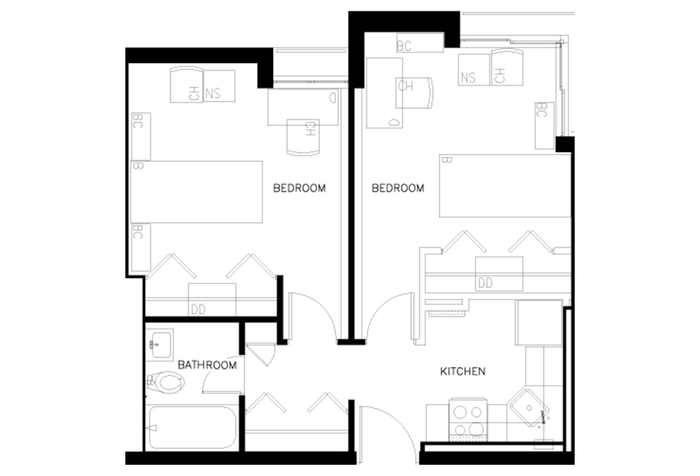 Escondido Village Highrise - Two-Bedroom Efficiency Apartment Floor Plan Escondido Village Highrise - Two-Bedroom Efficiency Apartment Floor Plan