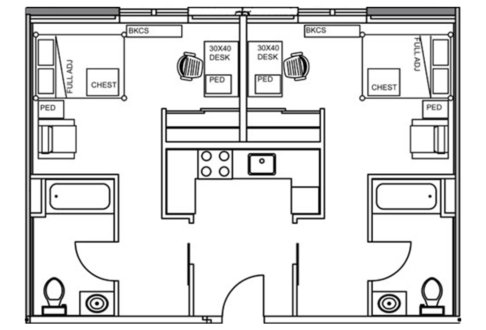 Kennedy Junior Studio Apartment with shared kitchen Floor Plan