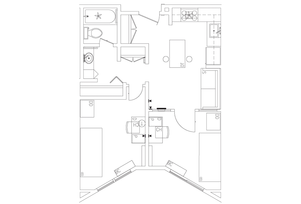 Mirrielees Two-Bedroom Apartment - Top View Floor Plan
